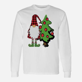 Nordic Gnome Christmas Tree Tomte Nisse Holiday Cute Plaid Unisex Long Sleeve | Crazezy