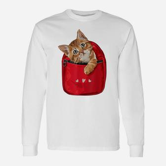 Orange Cat In Pocket Bag, Cute Kitten Unisex Long Sleeve | Crazezy AU