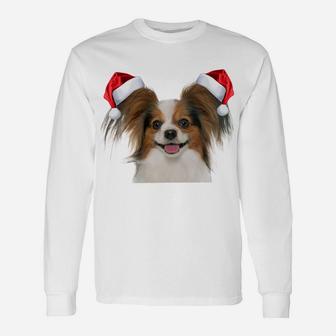 Papillion Shirt Fun Dog Santa Hat Image Funny Christmas Gift Sweatshirt Unisex Long Sleeve | Crazezy