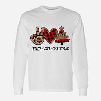 Peace Love Christmas Buffalo Plaid Leopard Family Christmas Unisex Long Sleeve | Crazezy CA