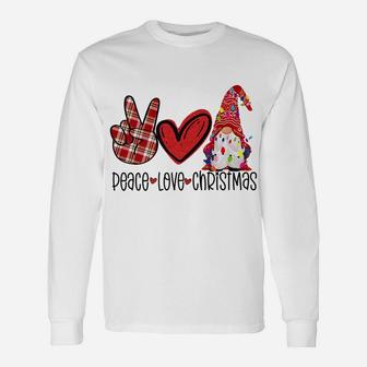 Peace Love Christmas Cute Xmas Gnome Plaids Family Pajama Unisex Long Sleeve | Crazezy