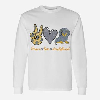 Peace Love Dachshund Dog Shirt Funny Dachshund Lover Gifts Sweatshirt Unisex Long Sleeve | Crazezy DE