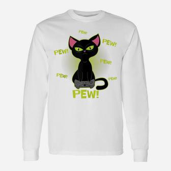 Pew Pew Pew Funny Black Cat Video Game Lovers Controller Unisex Long Sleeve | Crazezy