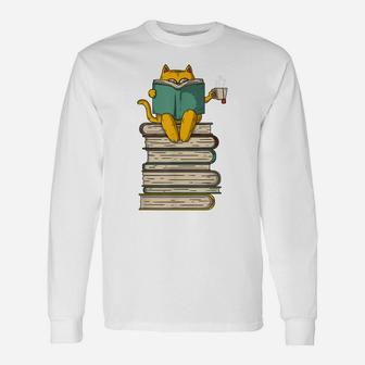 Reading Cat - Funny Book & Tea Lover Gift Unisex Long Sleeve | Crazezy AU