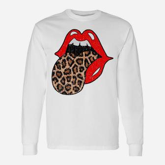 Red Lips Leopard Tongue Shirt Vintage Trendy Animal Print Sweatshirt Unisex Long Sleeve | Crazezy