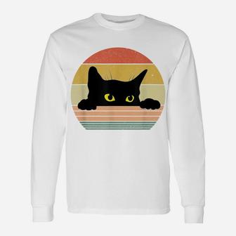Retro Black Cat Lover Vintage Style Cats Cute Kitty Unisex Long Sleeve | Crazezy