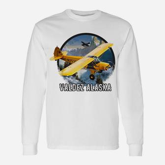 Retro Vintage Airplane Flying Mountain Pilot - Valdez Alaska Unisex Long Sleeve | Crazezy AU
