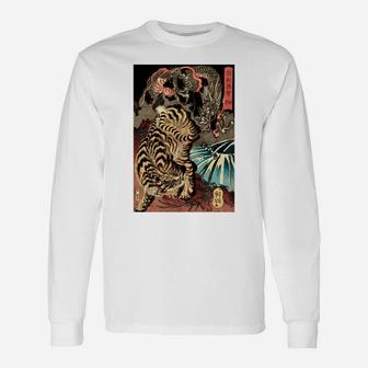 Retro Vintage Dragon Fighting The Giant Tiger Japanese Unisex Long Sleeve | Crazezy CA