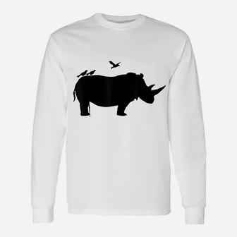 Rhino With Birds Rhinoceros Unisex Long Sleeve | Crazezy AU