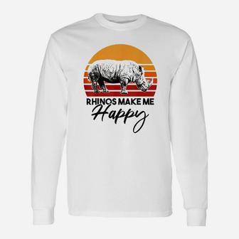 Rhinos Make Me Happy Vintage Unisex Long Sleeve | Crazezy