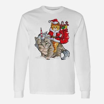 Santa Cat Riding Caticorn Christmas Gifts Meowy Catmas Xmas Unisex Long Sleeve | Crazezy CA