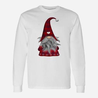 Santa Claus Garden Gnome Merry Christmas Plaid T Shirt Unisex Long Sleeve | Crazezy UK