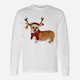 Santa Corgi Reindeer Light Christmas Gifts Sweatshirt Unisex Long Sleeve | Crazezy UK