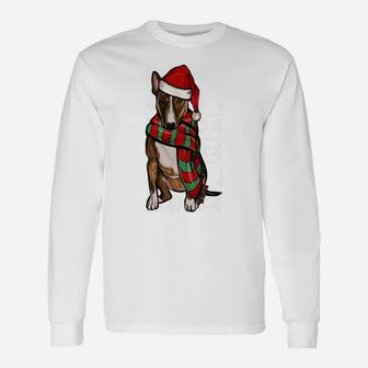 Santa Hat Xmas Miniature Bull Terrier Ugly Christmas Sweatshirt Unisex Long Sleeve | Crazezy