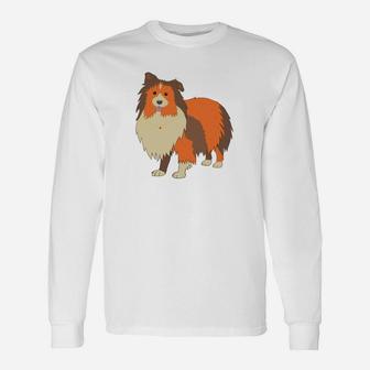 Sheltie Hund Grafik Langarmshirts für Herren in Weiß, Tierliebhaber Design - Seseable