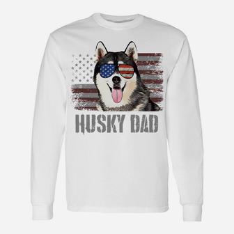 Siberian Husky Best Dog Dad Ever Retro Usa American Flag Unisex Long Sleeve | Crazezy