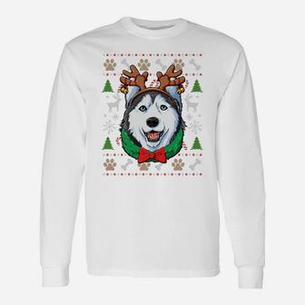 Siberian Husky Ugly Christmas Reindeer Antlers Xmas Women Sweatshirt Unisex Long Sleeve | Crazezy DE