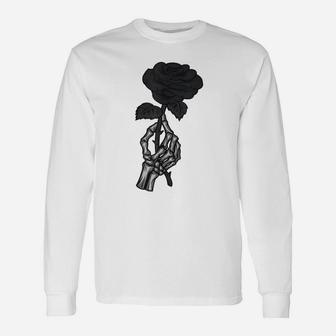 Skeleton Hand Aesthetic Streetwear Goth Black Rose Flower Unisex Long Sleeve | Crazezy CA