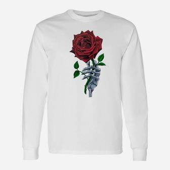 Skeleton Hand Red Rose Flower Unisex Long Sleeve | Crazezy
