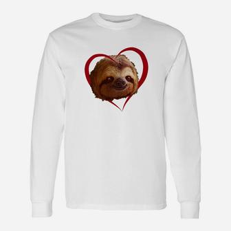 Sloth Face Valentine Love Heart For Valentines Day Long Sleeve T-Shirt - Thegiftio