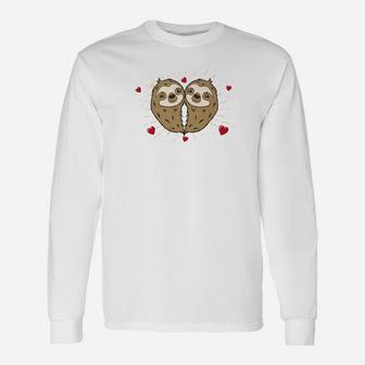 Sloth Valentines Day Hearts Gif Couple Lovers Tee Long Sleeve T-Shirt - Thegiftio