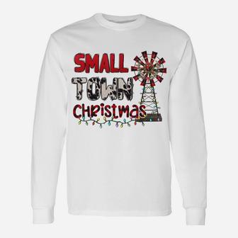Small Town Christmas Windmill Red Plaid Cowhide Xmas Unisex Long Sleeve | Crazezy UK
