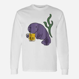 Smileteesdrink Funny Manatee Drinking Beer T-Shirt Unisex Long Sleeve | Crazezy