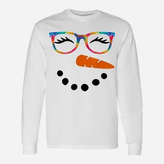 Snowman Face Shirt Womens Eyelashes Glasse Tie Dye Christmas Unisex Long Sleeve | Crazezy UK