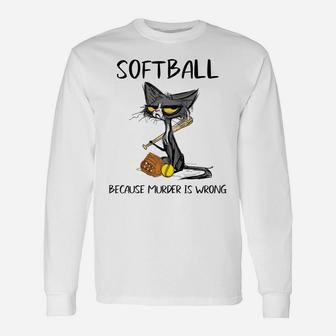 Softball Because Murder Is Wrong-Best Gift Ideas Cat Lovers Raglan Baseball Tee Unisex Long Sleeve | Crazezy