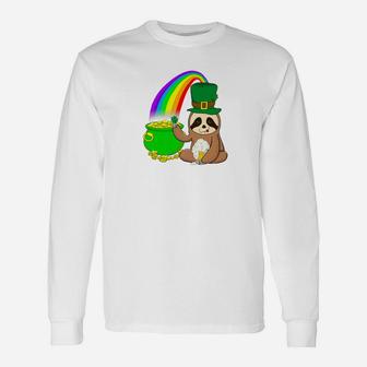 St Patricks Day Sloth Drinking Paddys Long Sleeve T-Shirt - Thegiftio UK