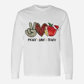 Teacher Christmas Leopard Heart Peace Love Teach Unisex Long Sleeve | Crazezy