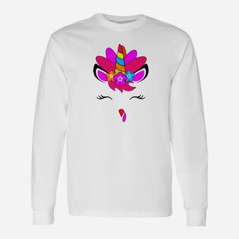Thanksgiving Turkey For Women Unicorn Turkey Long Sleeve T-Shirt - Thegiftio