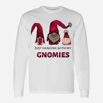 Three Gnomes - Just Hangin' With My Gnomies Buffalo Plaid Unisex Long Sleeve | Crazezy AU