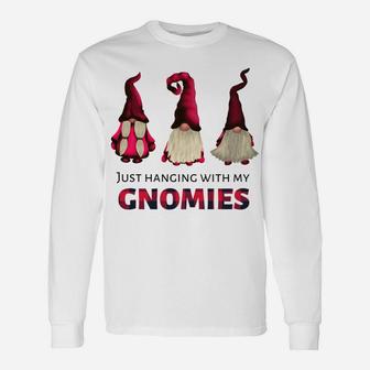 Three Gnomes - Just Hanging With My Gnomies Buffalo Plaid Unisex Long Sleeve | Crazezy