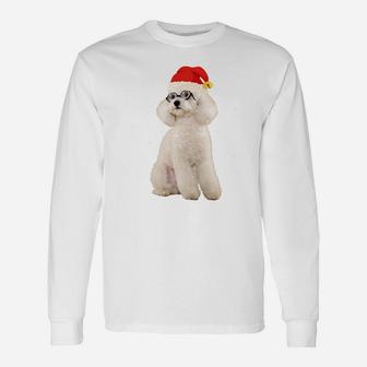 Toy Poodle In Christmas Santa Hat With Snow Falling Sweatshirt Unisex Long Sleeve | Crazezy