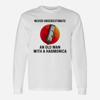 Never Underestimate An Old Man With A Harmonica Long Sleeve T-Shirt - Thegiftio UK