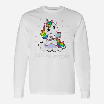 Unicorn Cute But Psycho Long Sleeve T-Shirt - Thegiftio UK