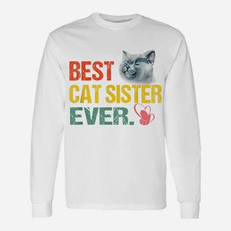 Vintage Best Cat Sister Ever Unisex Long Sleeve | Crazezy CA