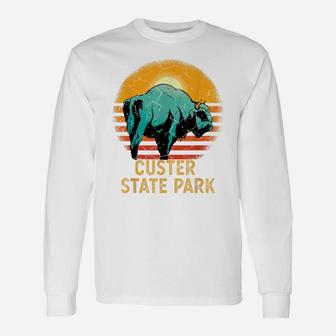Vintage Bison Custer State Park Retro Sunset Gift Idea Unisex Long Sleeve | Crazezy CA