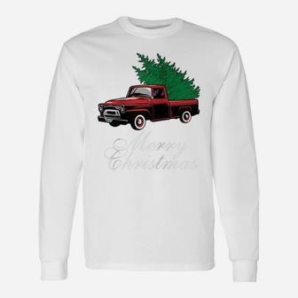 Vintage Red Truck Christmas Tree Merry Xmas Family Pajamas Raglan Baseball Tee Unisex Long Sleeve | Crazezy