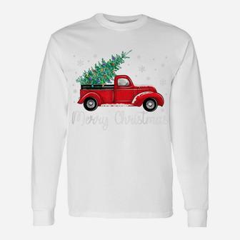 Vintage Red Truck With Merry Christmas Tree Unisex Long Sleeve | Crazezy UK