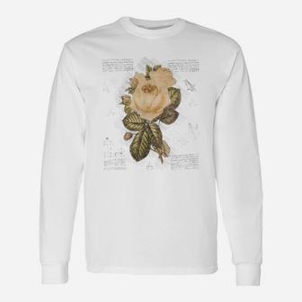 Vintage Rose Flower Sketching With Letter - Retro Graphic Unisex Long Sleeve | Crazezy CA