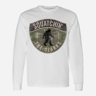 Vintage Sasquatch Squatchin' The Ozarks Big Foot Hunting Unisex Long Sleeve | Crazezy