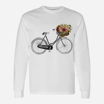 Vintage Sketch Drawing Bike Bicycle Flower Basket Unisex Long Sleeve | Crazezy AU