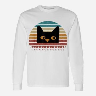 Vintage Sunset Cat Shirt Lover, Retro Black Style Cats Unisex Long Sleeve | Crazezy