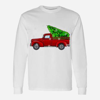 Vintage Wagon Christmas Tree Red Truck Retro Farmer Vacation Unisex Long Sleeve | Crazezy UK