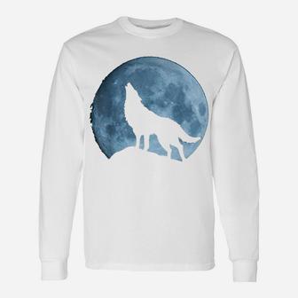 Wolf Shirt Full Moon Forest Howling Hunting Occult Men Women Unisex Long Sleeve | Crazezy