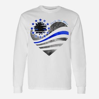 Womens Back The Blue Heart With Flower Unisex Long Sleeve | Crazezy AU