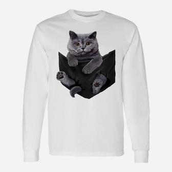 Womens Cat Lovers Gifts British Shorthair In Pocket Funny Kitten Unisex Long Sleeve | Crazezy CA