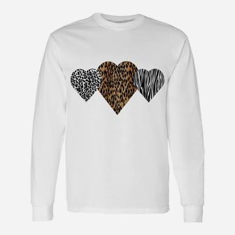 Womens Cute Hearts Love Leopard, Cheetah & Zebra Animal Print Unisex Long Sleeve | Crazezy